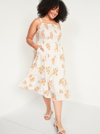 Smocked Fit & Flare Cami Plus-Size Midi Dress | Old Navy (US)