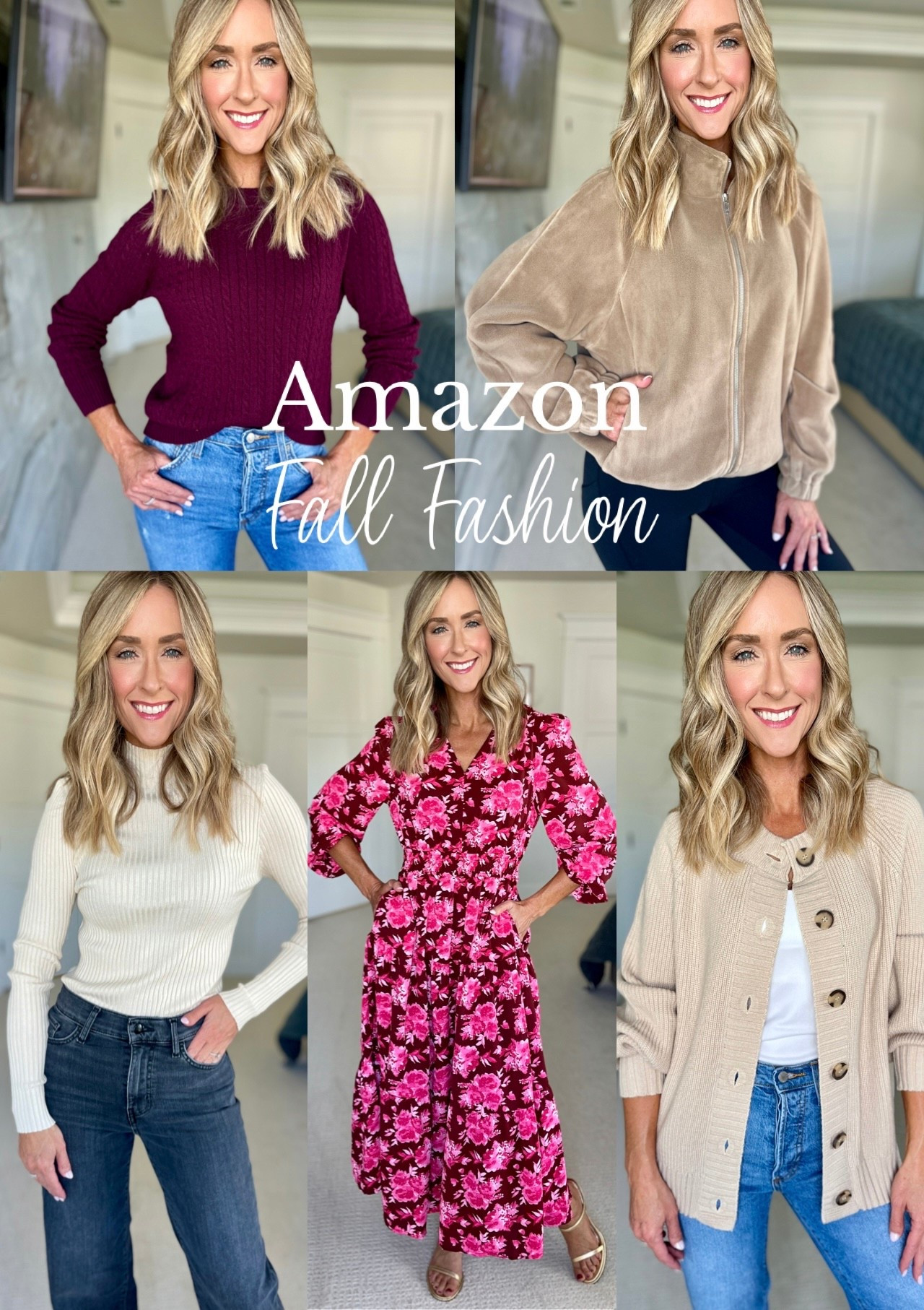 Amazon’s bringing all the fall vibes 🍂 From cozy morning walks in a fleece zip-up, errands in a comfy cardigan, casual Fridays in a classic cable knit, cocktails with friends in a chic turtleneck, to dinner dates in the prettiest floral dress—you’ll be feeling (and looking) amazing all season long 🤎✨ Wearing a small in all items. 

#LTKOver40 #LTKFindsUnder50 #LTKStyleTip