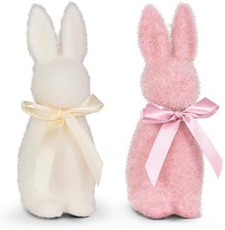 The Bridge Collection Set of 2 White and Pink Flocked Bunny Figurines - Elegant Spring and Easter... | Amazon (US)