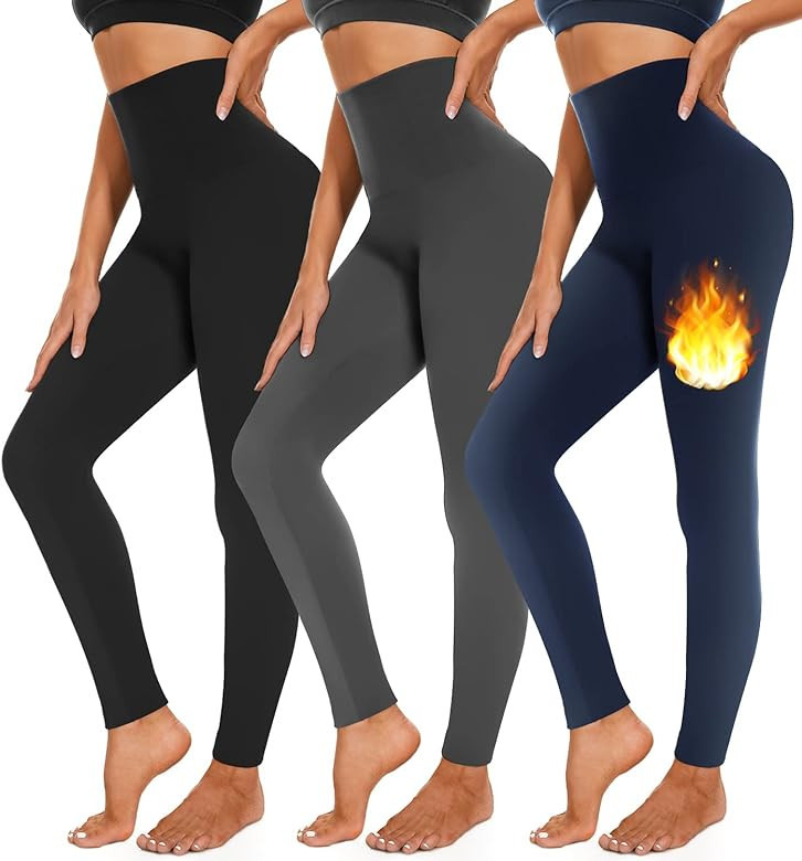 3 Pack Fleece Lined Leggings Women High Waisted Warm Winter Yoga Pants for Women Thermal Running ... | Amazon (US)