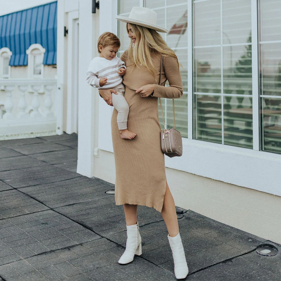 2-in-1 Nursing & Maternity Knit Midi Dress | Camel | Kindred Bravely