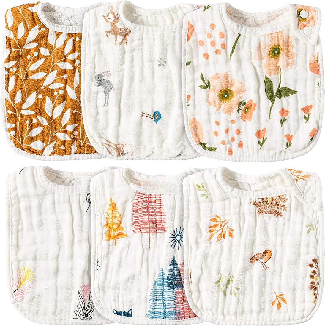 Zainpe 6Pcs Snap Muslin Cotton Bibs for Baby | Amazon (US)