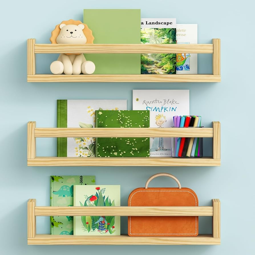 Floating Nursery Book Shelves Wall Mounted Set of 3, Wooden Wall Bookshelf for Kids Room Bedroom,... | Amazon (US)