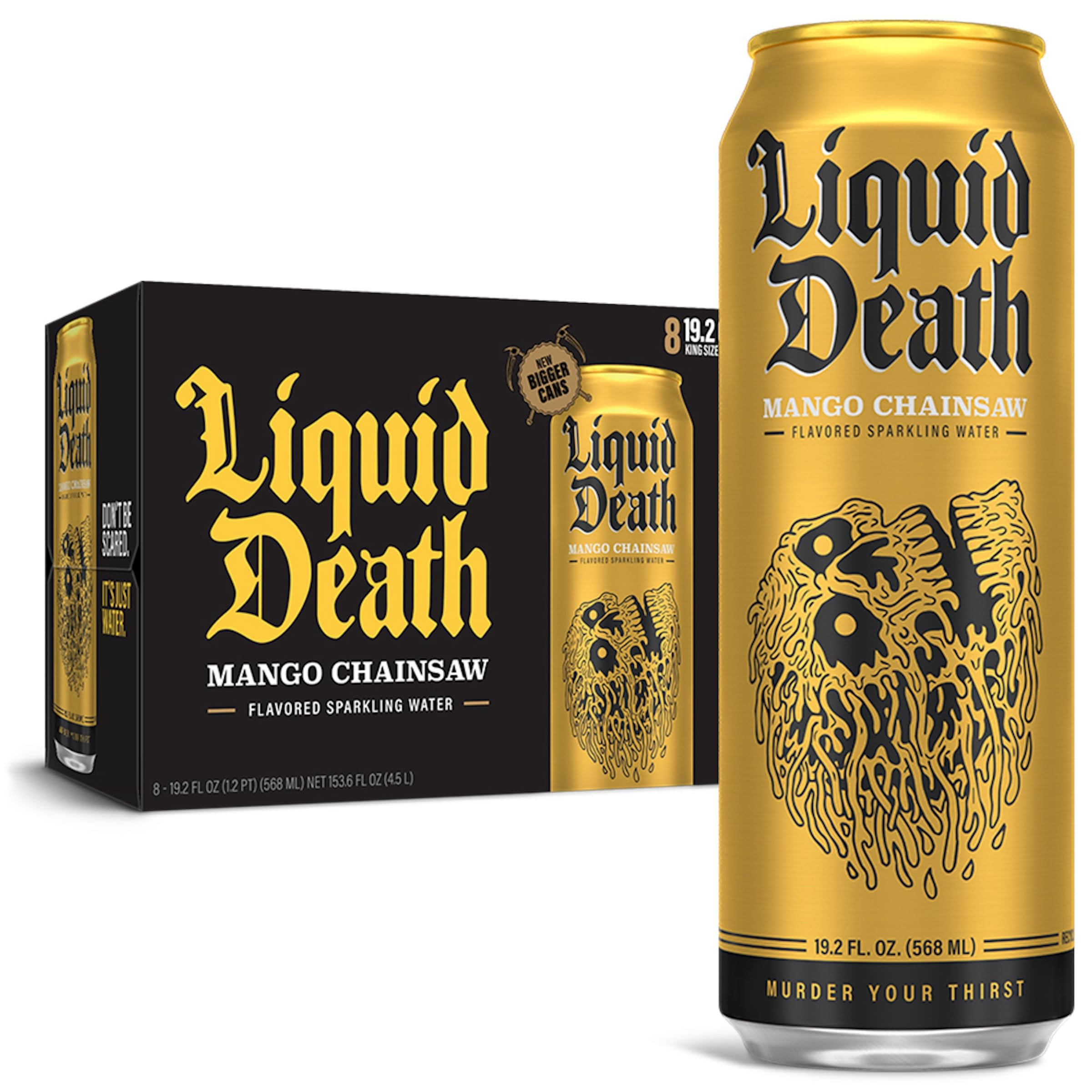 Liquid Death, Mango Chainsaw, Mango-Flavored Sparkling Water, 8-Pack (19.2oz Cans), Low Calorie &... | Amazon (US)