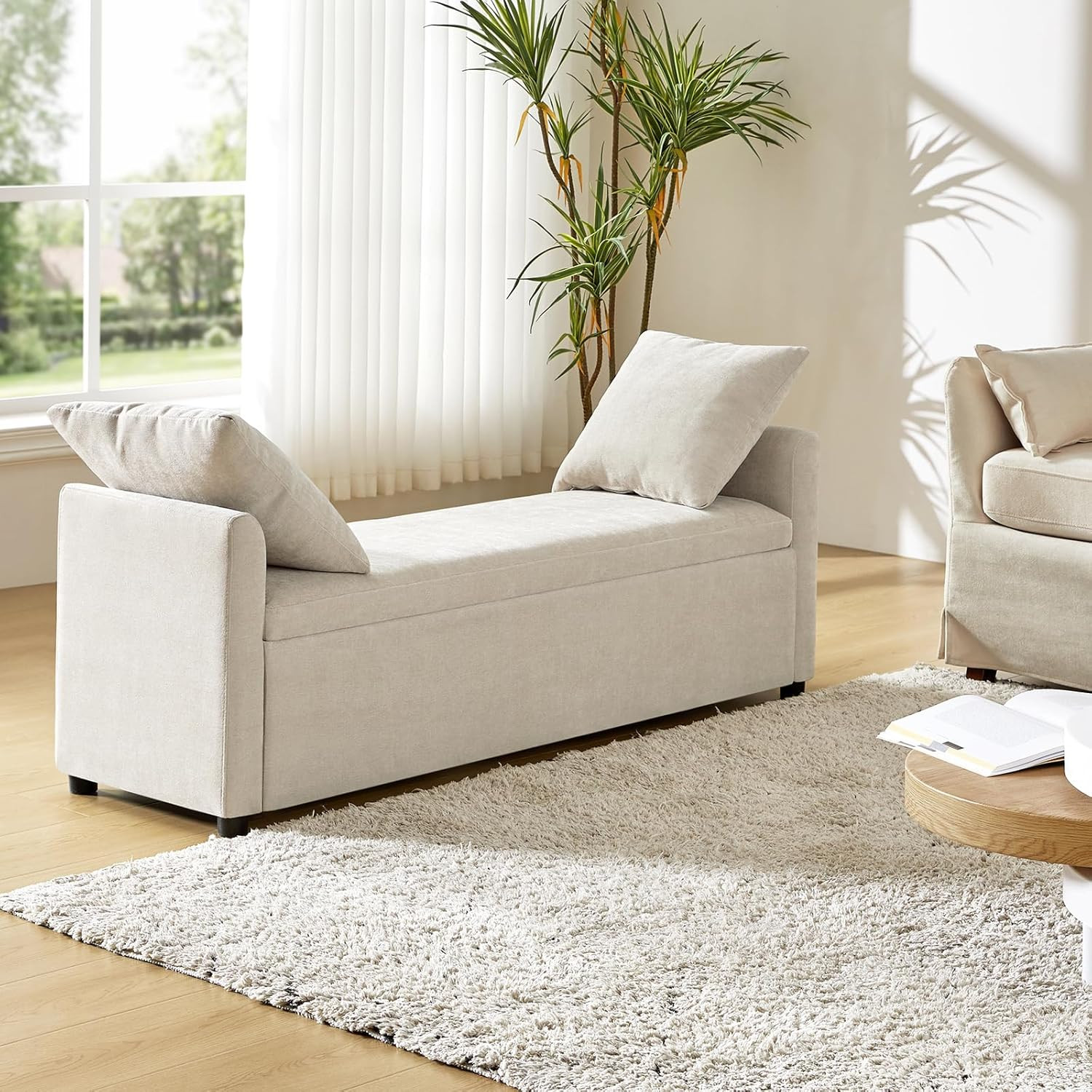 HULALA HOME Modern Storage Bench with Throw Pillows, 59.4" Extra Long Bedroom Ottoman Bench for E... | Amazon (US)