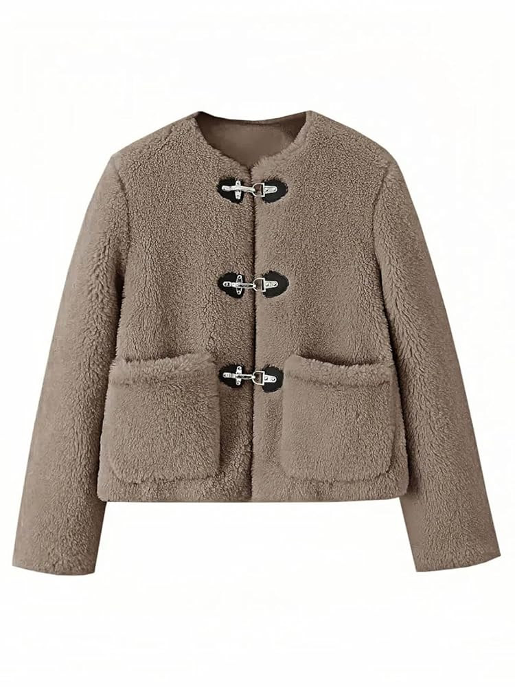 Tankaneo Womens Sherpa Fleece Jackets Long Sleeve Faux Fur Winter Warm Fuzzy Coats with Pockets | Amazon (US)