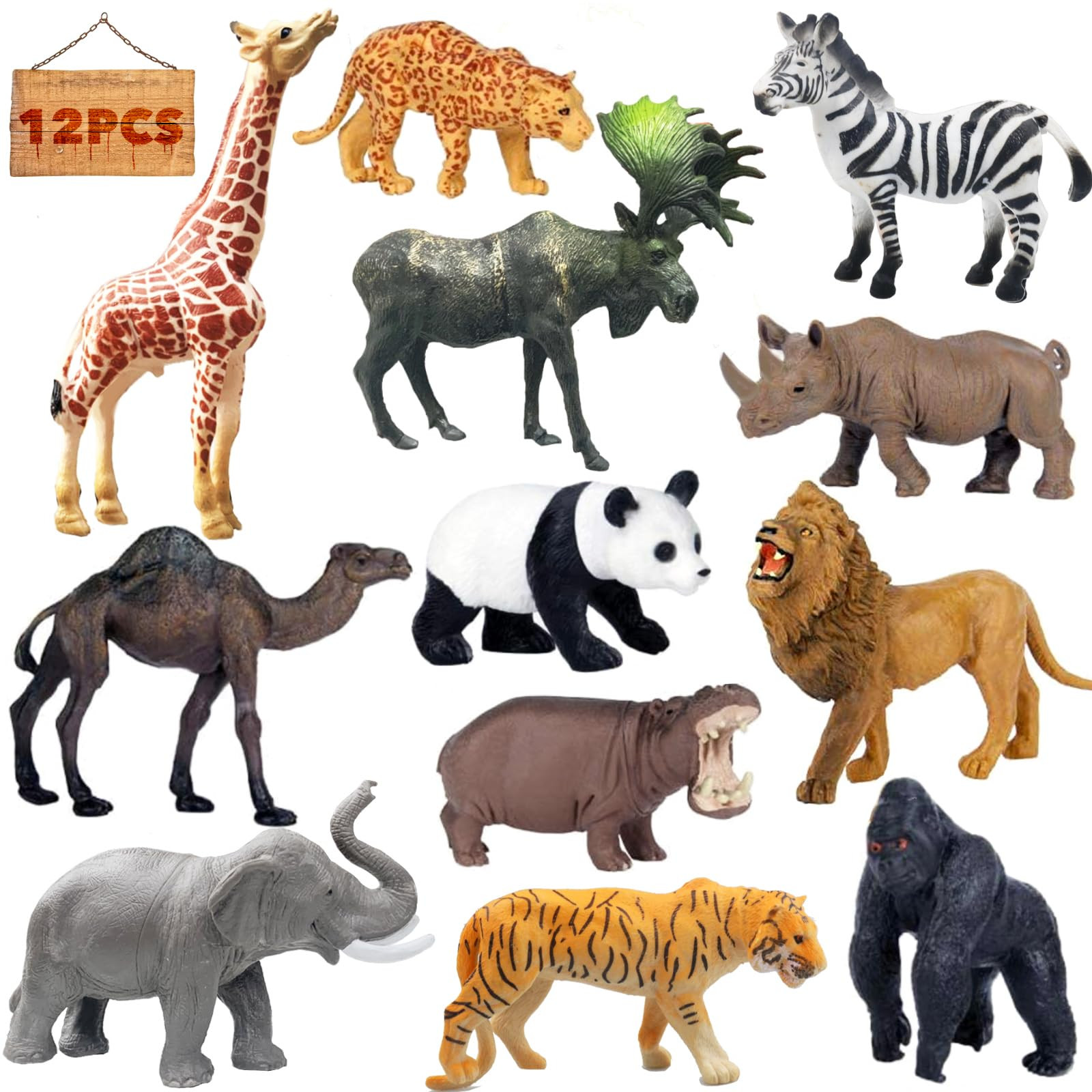 RUSON 12 Pcs Realistic Jungle Animal Figurines, Safari Animals Figures Toys Cake Topper Plastic A... | Amazon (US)