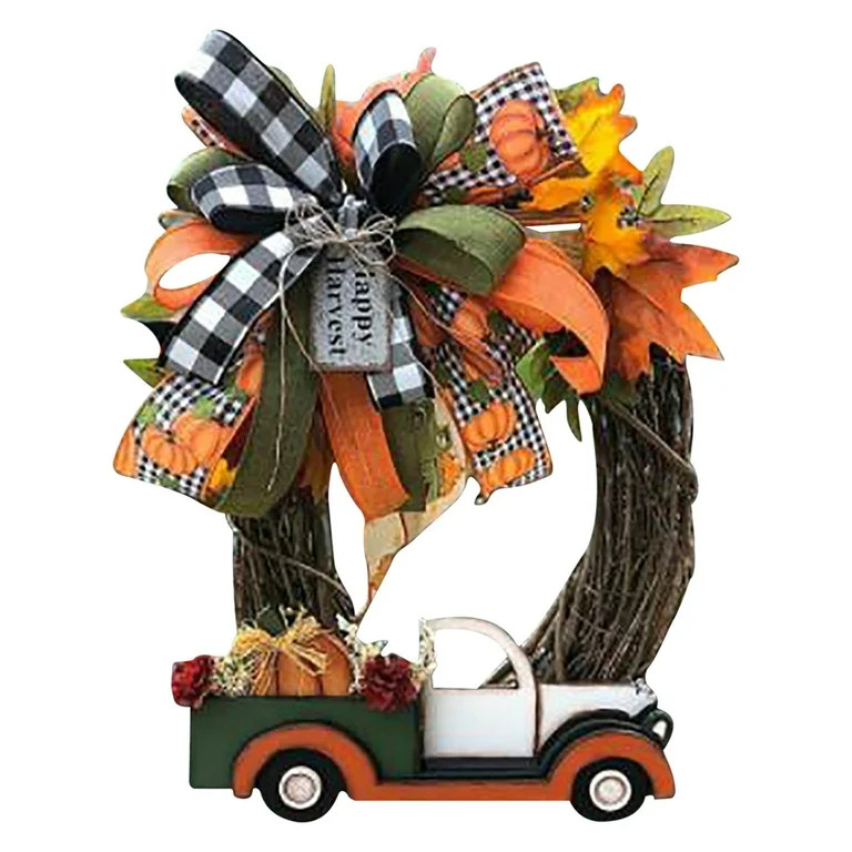 Wirziis Farmhouse Pumpkin Truck Wreath, Rustic Simple Decor, Fall Wreaths for Front Door Autumn H... | Walmart (US)