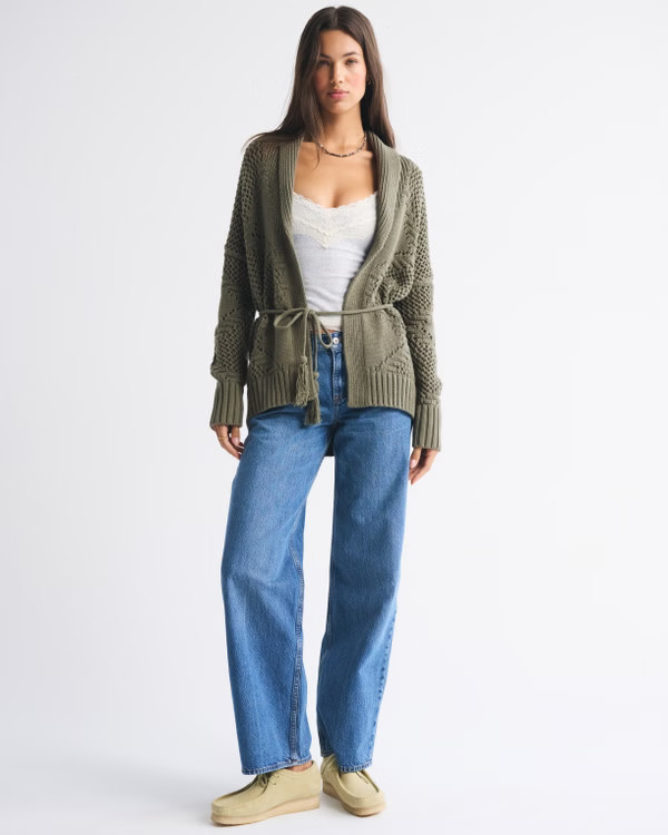Textural Stitch Belted Cardigan | Abercrombie & Fitch (US)