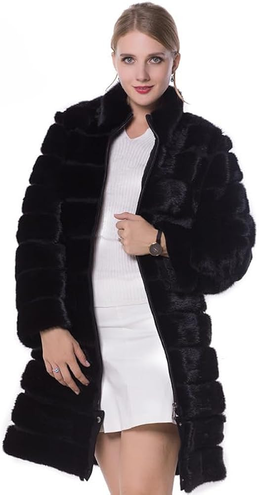 Luxury Genuine Mink Fur Coat for Women Real Fur Overcoat Winter Warm Outer Wear Furry Jacket | Amazon (US)