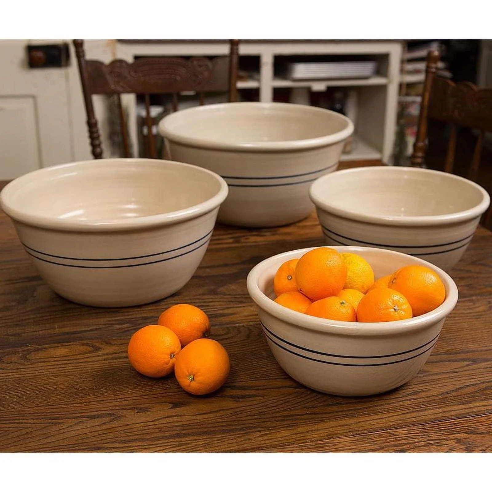 Martinez Pottery Heritage Blue Stripe Stoneware Mixing Bowls USA Made Set of 4 | Walmart (US)