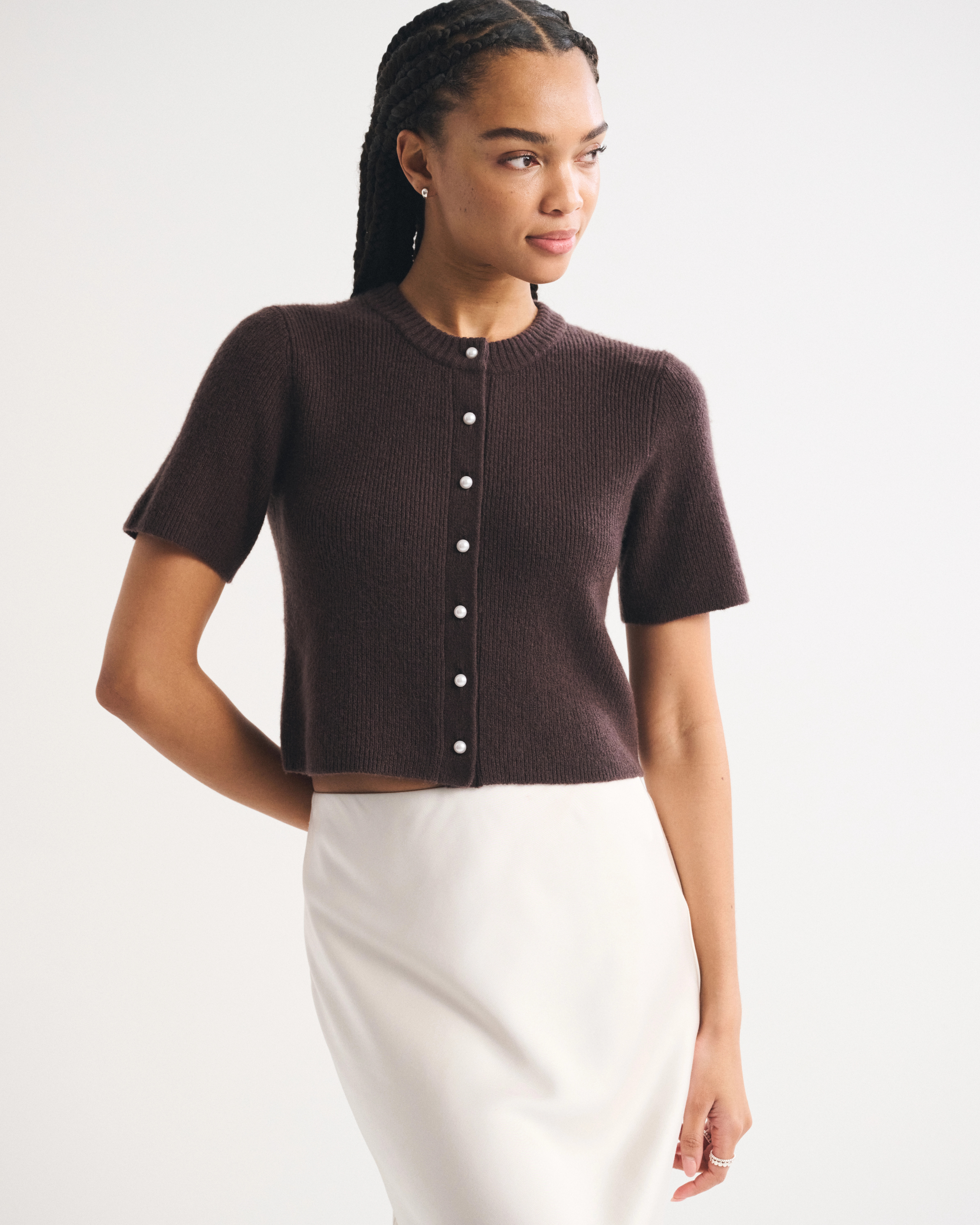 Merino Wool-Blend Short-Sleeve Cardigan | Abercrombie & Fitch (US)