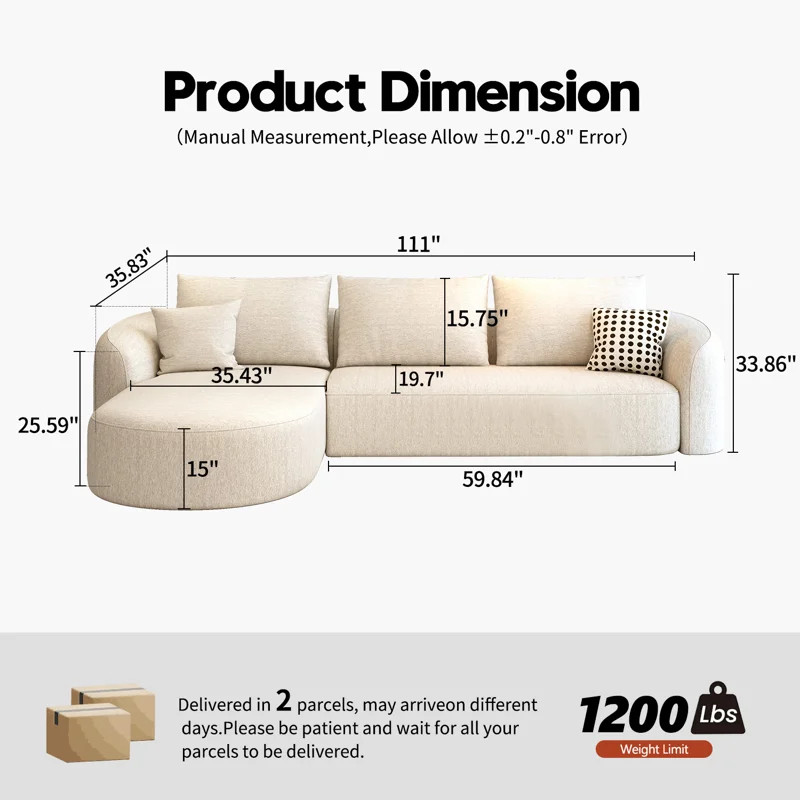 Boneless 138.6" Modular Sectional Couches Luxury Modern Curved Back Sofa,Minimalist Comfy L-Shape... | Wayfair North America
