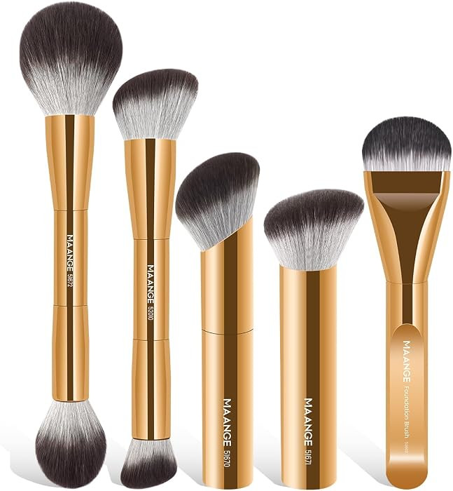 MAANGE 5 PCS Foundation Makeup Brush Set Double-ended Kabuki Mask Contour Brush for Liquid Powder... | Amazon (US)