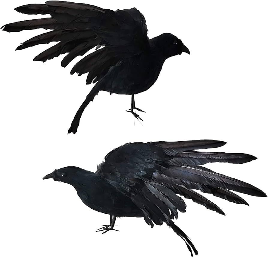 UWIOFF 2 Pack 15'' Realistic Crows Lifesize Extra Large Handmade Black Feathered Crow for Halloween  | Amazon (US)