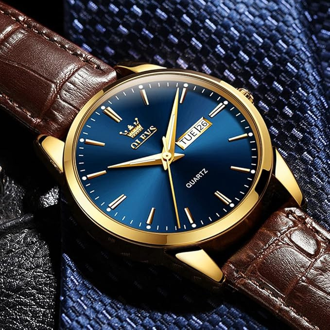 Men Women Watches Brown Leather-OLEVS Classic Analog Quartz Watch Week Date Casual Luminous Black... | Amazon (US)