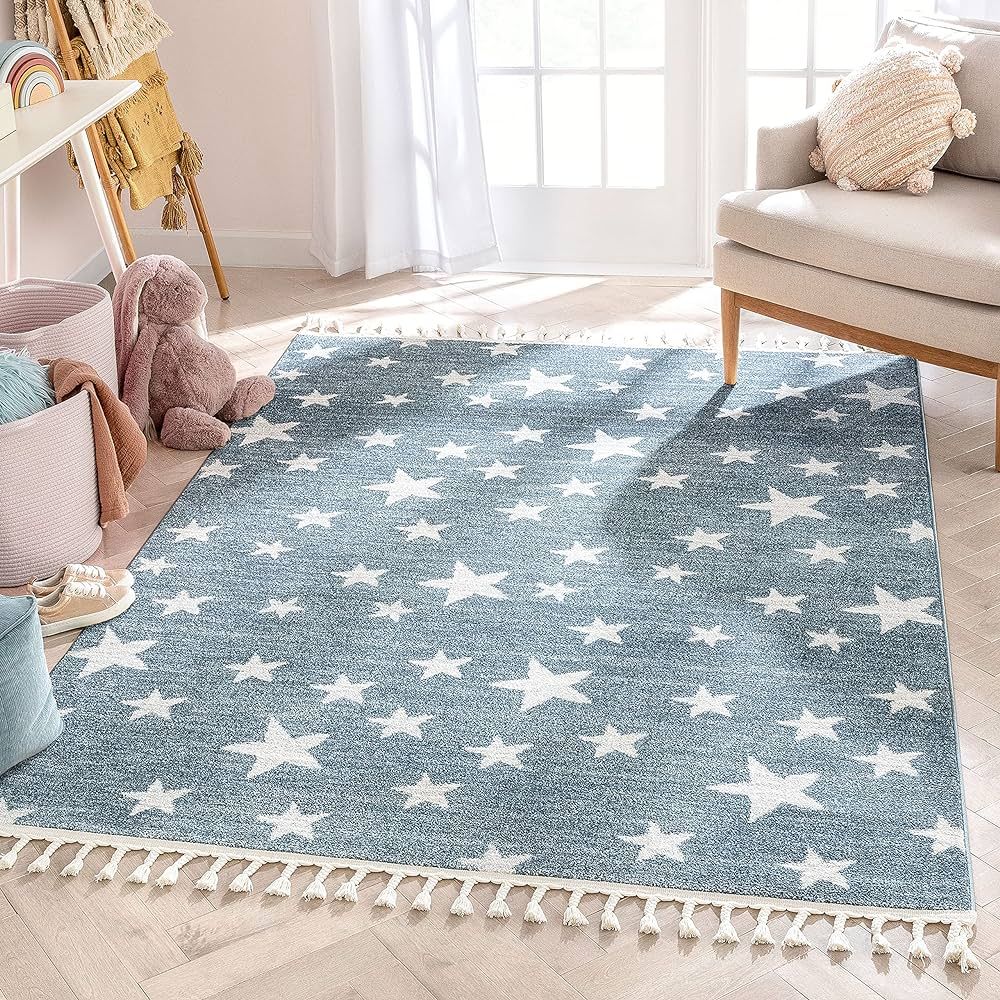 Well Woven Kosme Blue Geometric Star Pattern Stain-Resistant (5'3" x 7'3") Area Rug | Amazon (US)