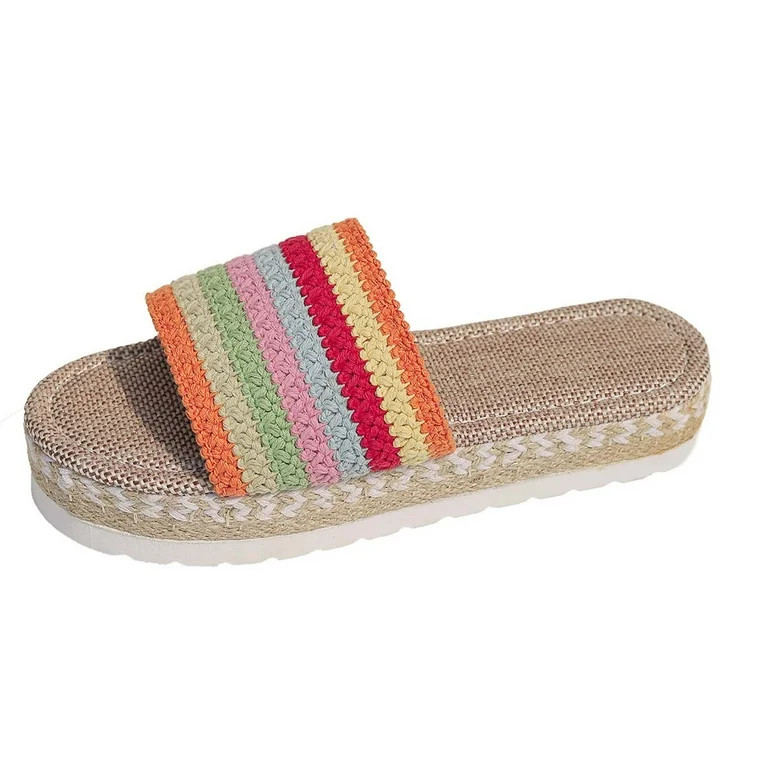Xfvqtps Slide Sandals Women Platform Colorful Knit Woven Sole Flax Insole Non Slip Breathable Lig... | Walmart (US)