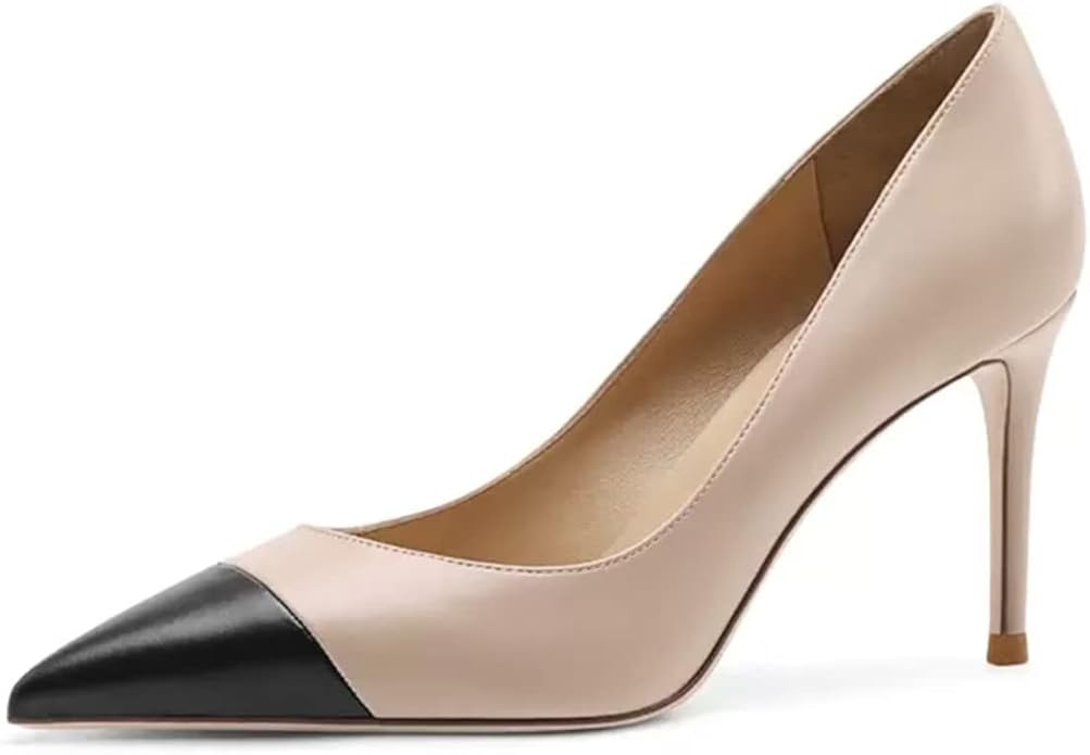 HDEUOLM Women Stiletto High Heel Pointed Toe Slip-on Pumps Wedding Office Dress 3.2 Inches Heels | Amazon (US)