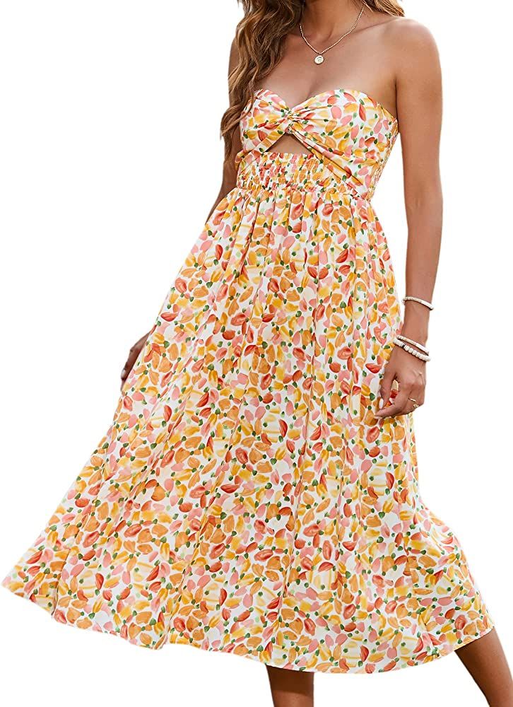 Just Quella Womens Summer Strapless Maxi Dresses Boho Beach Dress | Amazon (US)