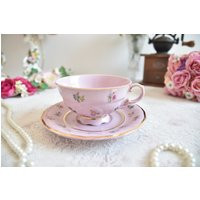 Pink Porcelain Tea Cups & Saucers With Colorful Flowers, Vintage Teacup Saucer, Pretty Tea Cups Saucers, Gift For | Etsy (US)