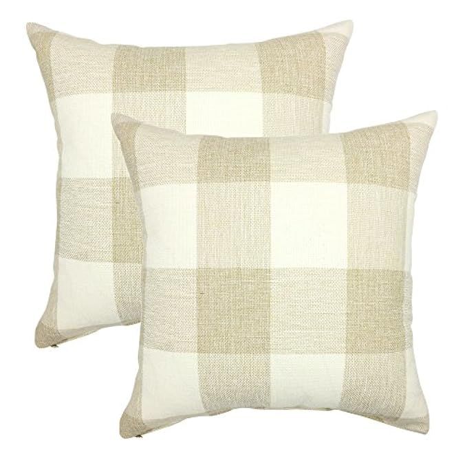 YOUR SMILE Retro Farmhouse Tartan Checkers Plaid Cotton Linen Decorative Throw Pillow Case Cushion C | Amazon (US)