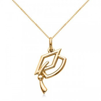 Graduation Cap Charm Pendant Necklace Plain Metal 14k Yellow Gold | Allurez