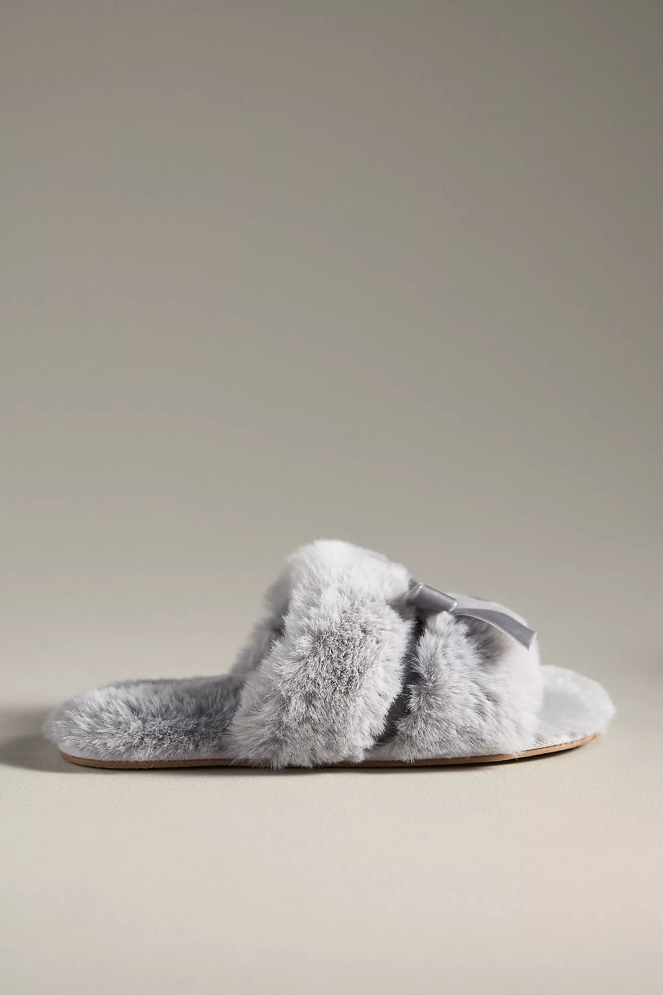 Maeve Faux-Fur Open-Toe Bow Slippers | Anthropologie (US)