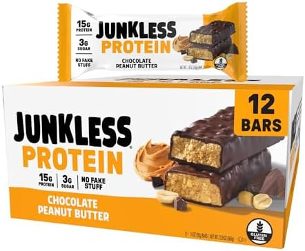 JUNKLESS Chocolate Peanut Butter Protein Bars | 15g Protein, No Added Sugar, High Fiber, Gluten F... | Amazon (US)