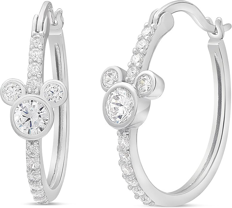 Disney Women’s Birthstone Hoop Earrings – Sterling Silver and Cubic Zirconia Jewelry Featurin... | Amazon (US)