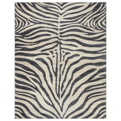 Crystal Print Zebra Black White Ivory Modern Casual Animal Print Livingroom Dining Bedroom Flat Pile Easy Care Indoor Area Rug, 5x7 | Target