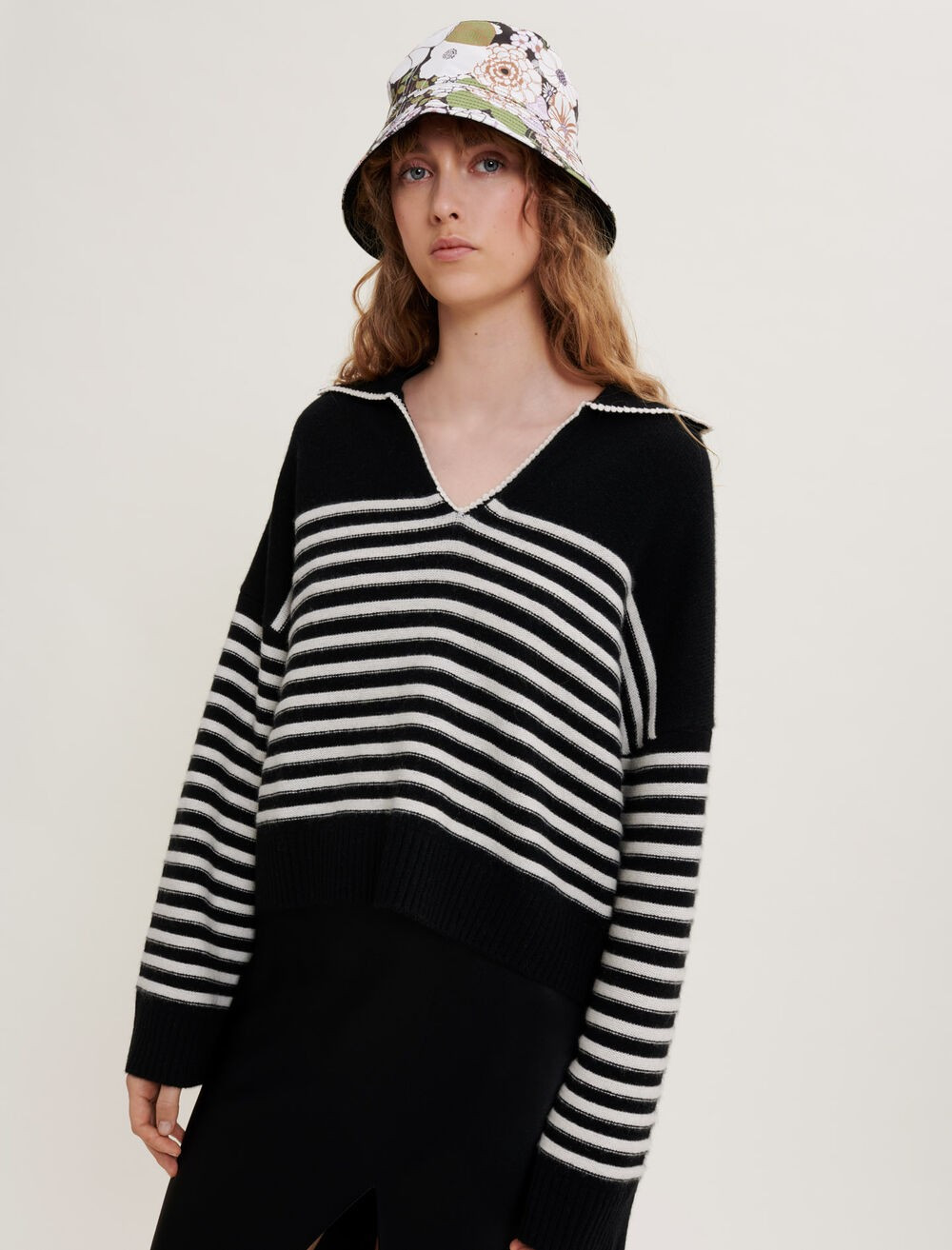 222MARINIERE Cashmere and crochet sailor top | Maje US
