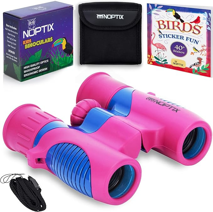 Binoculars for Kids, Girls or Boys Real Kids Binoculars in Vibrant Pink Blue - includes Sticker B... | Amazon (US)