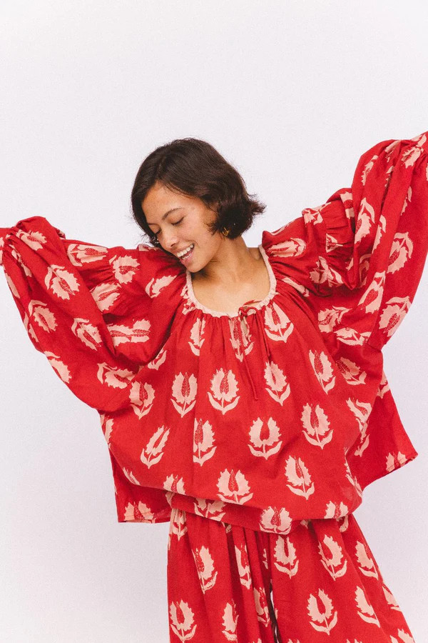 Ria Blouse ~ Ruby Red | Handcrafted in India, 100% Cotton | Daughters of India