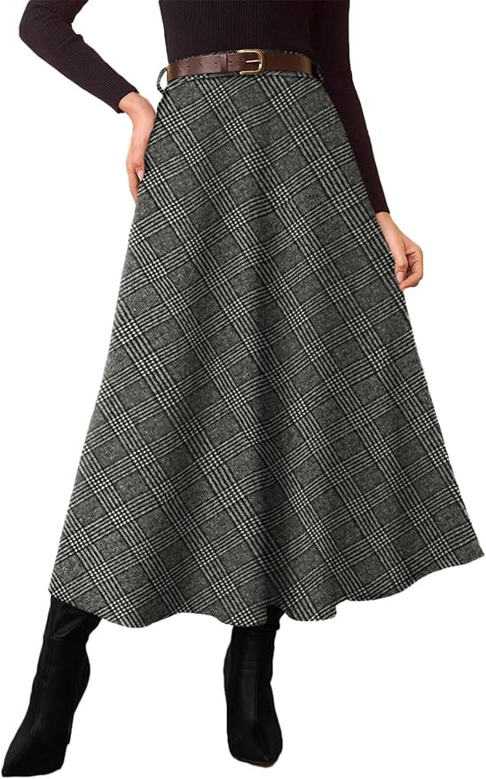 Pink Queen Plaid Skirts for Women 2025 Flared Vintage High Waist A Line Midi Tartan Skirts with P... | Amazon (US)