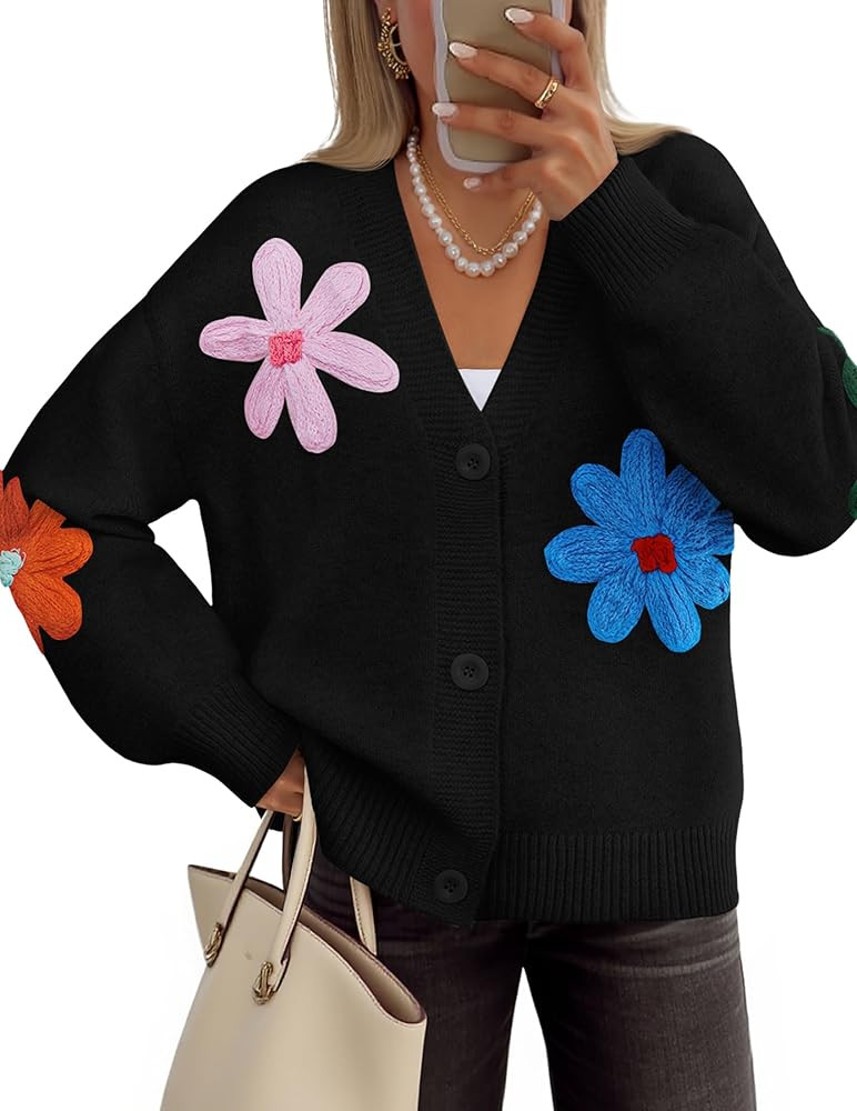 ZESICA Womens Fall Floral Cardigan Sweaters 2025 Casual Long Sleeve Open Front Button Down V Neck... | Amazon (US)