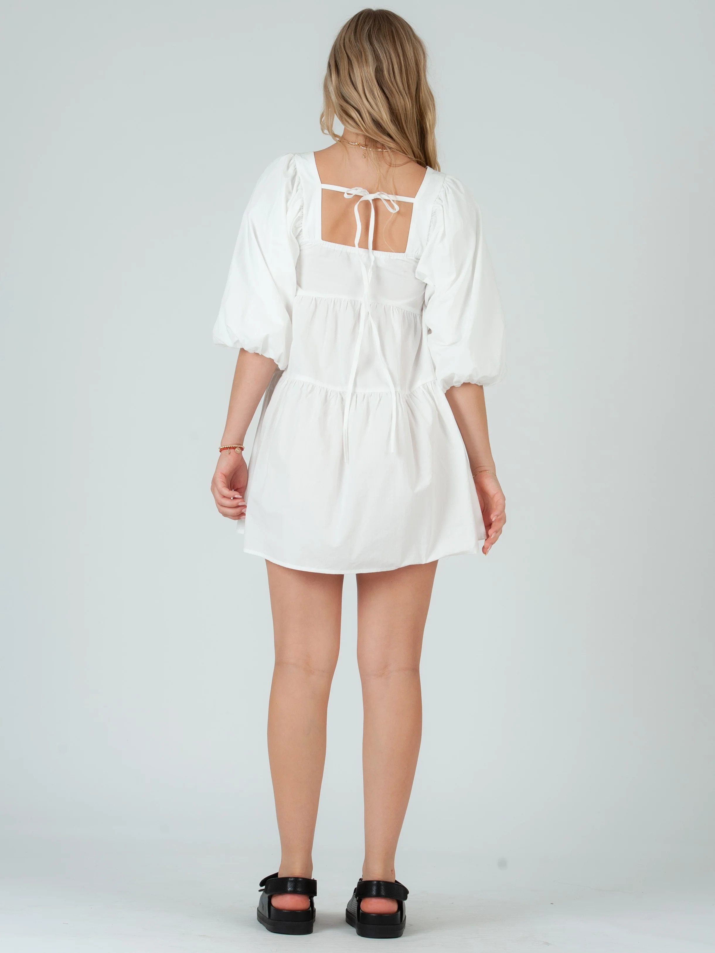 JEANNE BABYDOLL MINI DRESS-WHITE | LUCCA COUTURE