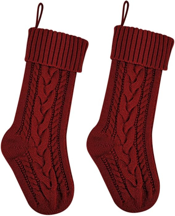 18 Inches Burgundy Knit Christmas Stockings Bulk Double Side Vintage Family Xmas Stockings for Fi... | Amazon (US)