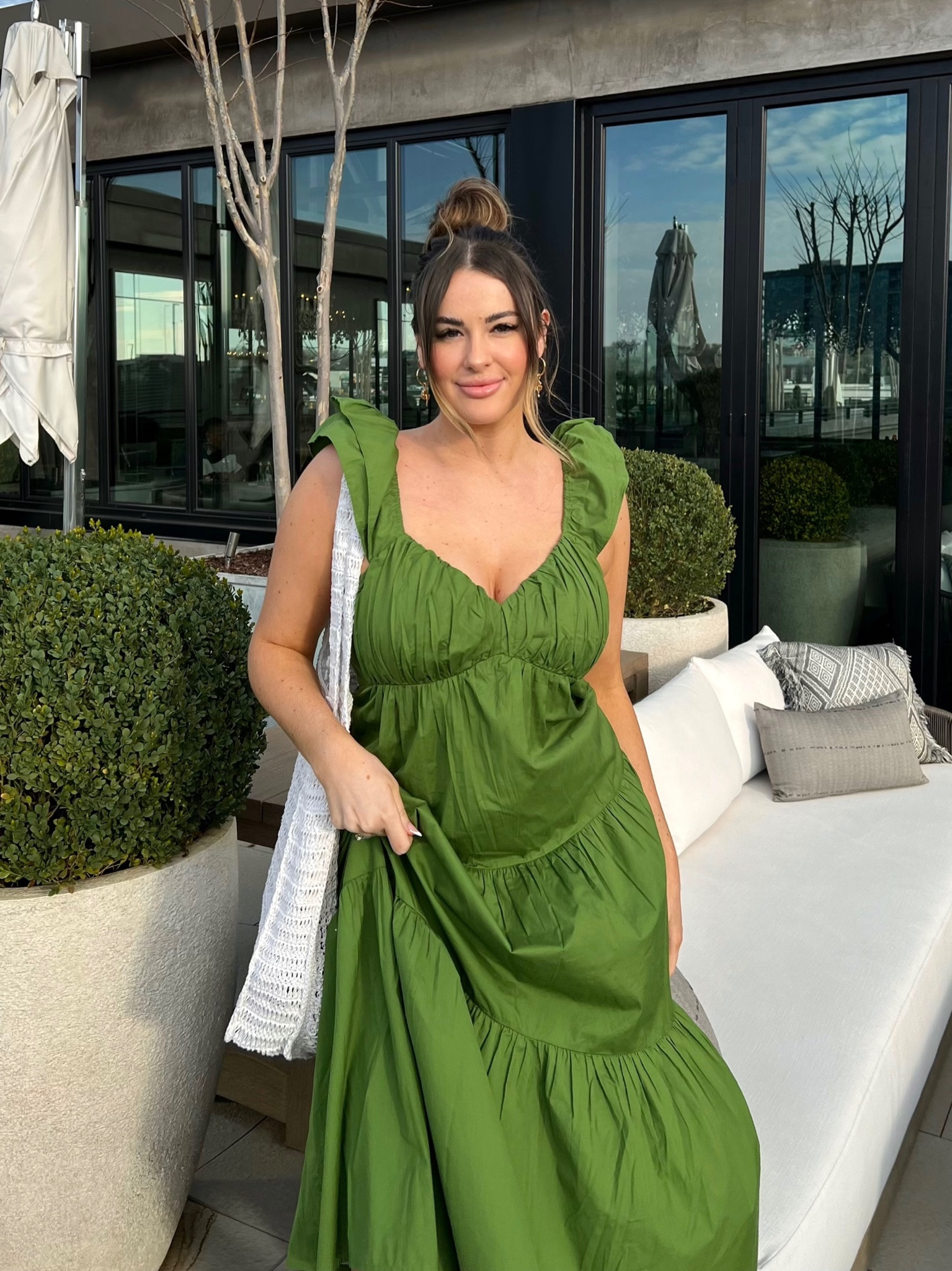 Flutter Sleeve Satin Maxi Dress Abercrombie Rent Abercrombie & Fitch Long  Sleeve Satin Draped Dress In Green