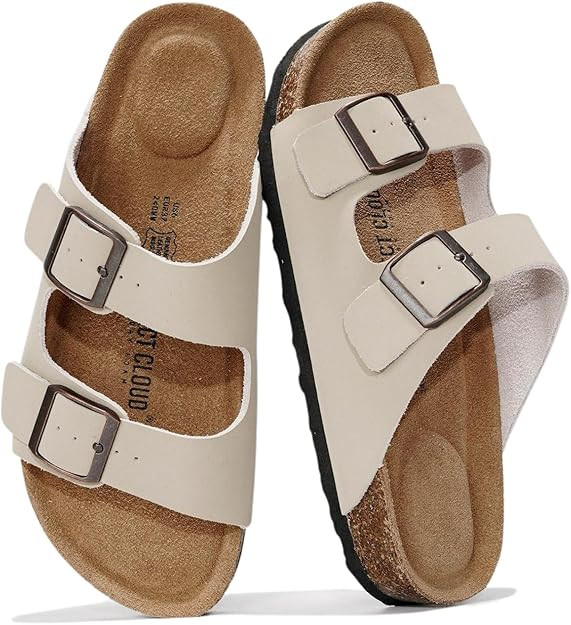 Project Cloud Genuine Leather Flat Sandals Women 2025 Beach Essentials Womens Sandals Memory Foam... | Amazon (US)