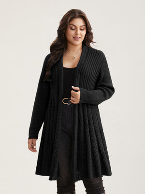 Plus Size Plain Textured Kimono Collar Cardigan Black Women Casual Loose Long Sleeve Everyday Cardigans BloomChic 14-16/1X | Bloomchic