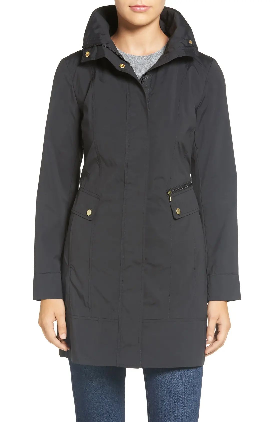 Women's Cole Haan Signature Back Bow Packable Hooded Raincoat | Nordstrom