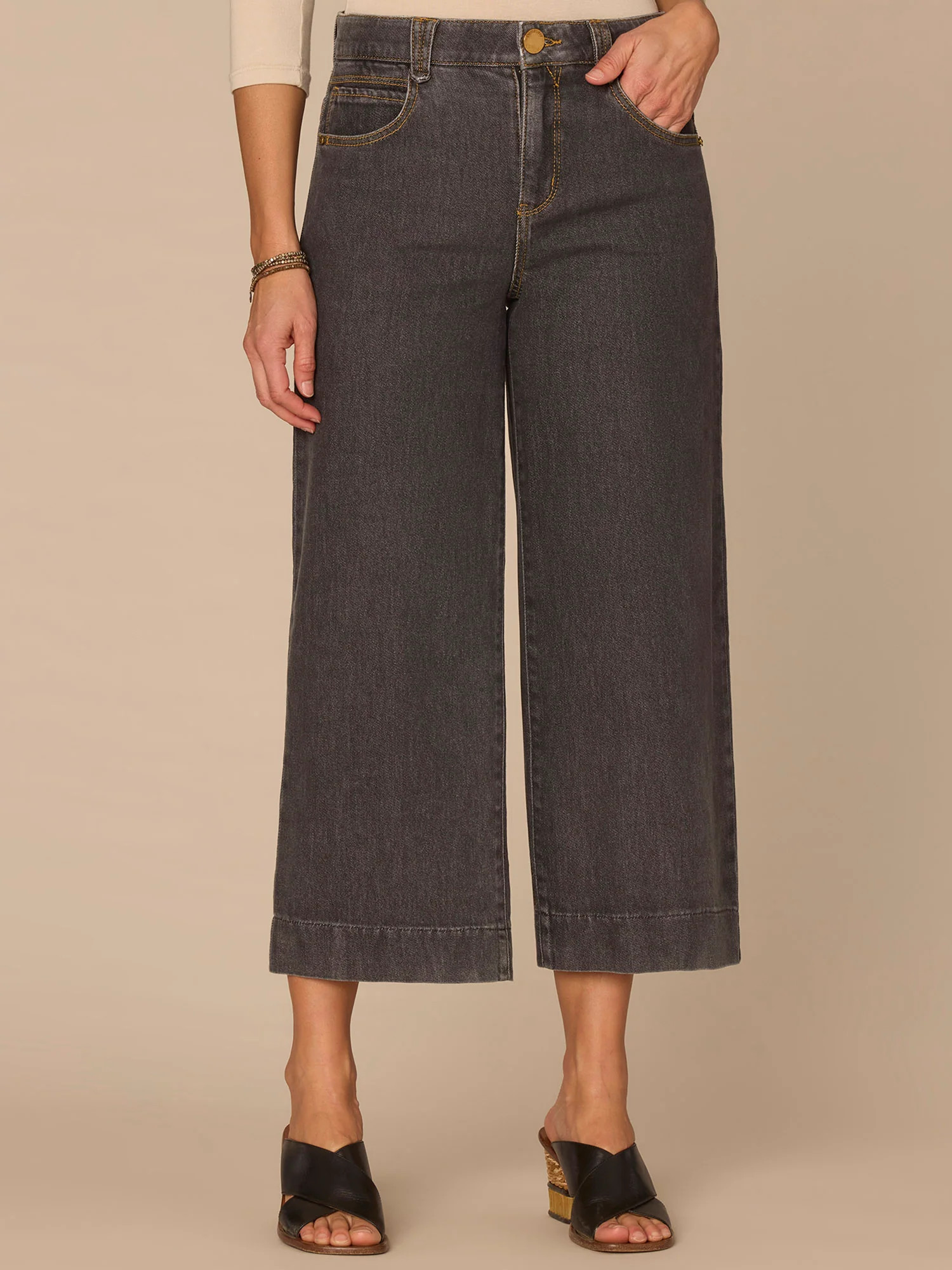 "Ab"solution® High Rise Cropped Petite Wide Leg Jeans in Grey | Democracy Clothing