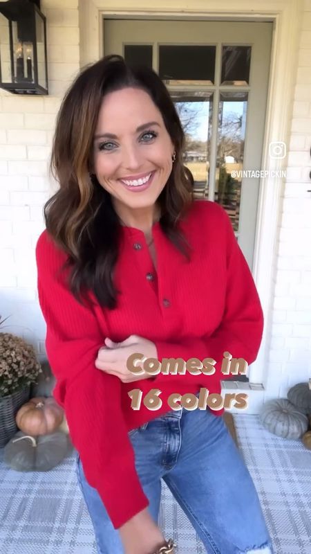 These old navy waffle knit Henley’s are on sale for $15.00!🤩 These are perfect for layering with a vest or just pairing with some cute jeans and boots or sneakers! This red is gorgeous and perfect for the holidays! 

#LTKstyletip #LTKsalealert #LTKHoliday