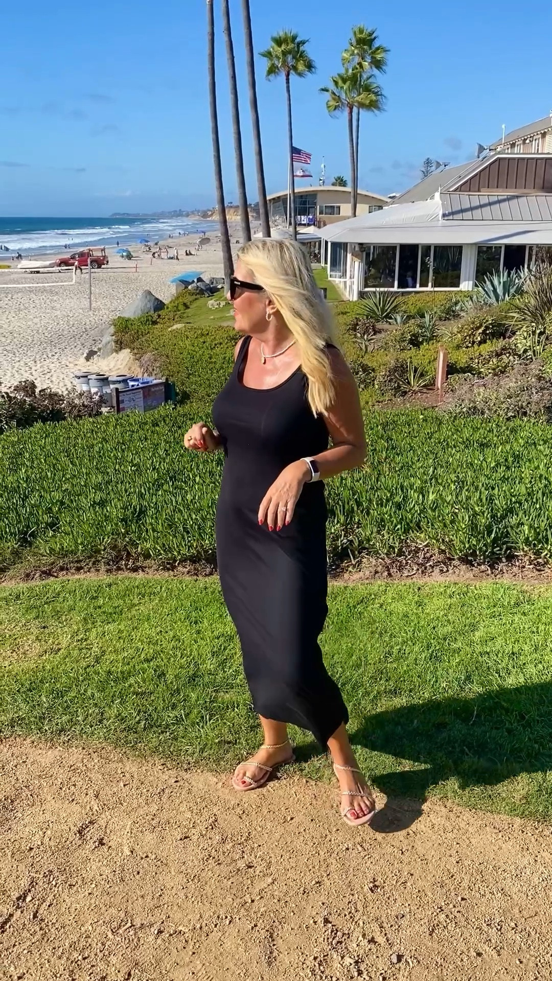 Between the surf (just out of shot!) and the turf in California. 
A classic black dress will take you anywhere 

#LTKSeasonal #LTKTravel