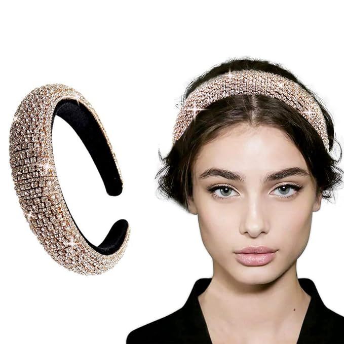 Amazon.com : Rhinestone Crystal Diamond Headband for Women Fashionable Handmade Wide Hair Hoops B... | Amazon (US)