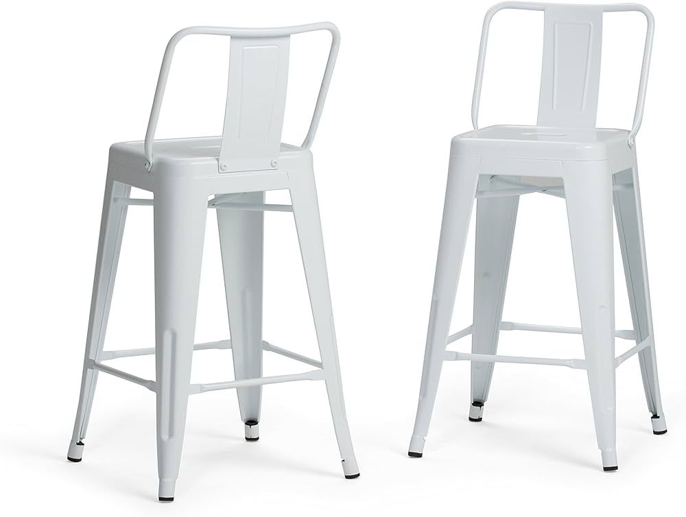 SIMPLIHOME Rayne Metal 24 inch Counter Height Stool (Set of 2) in White for the Dining Room and K... | Amazon (US)