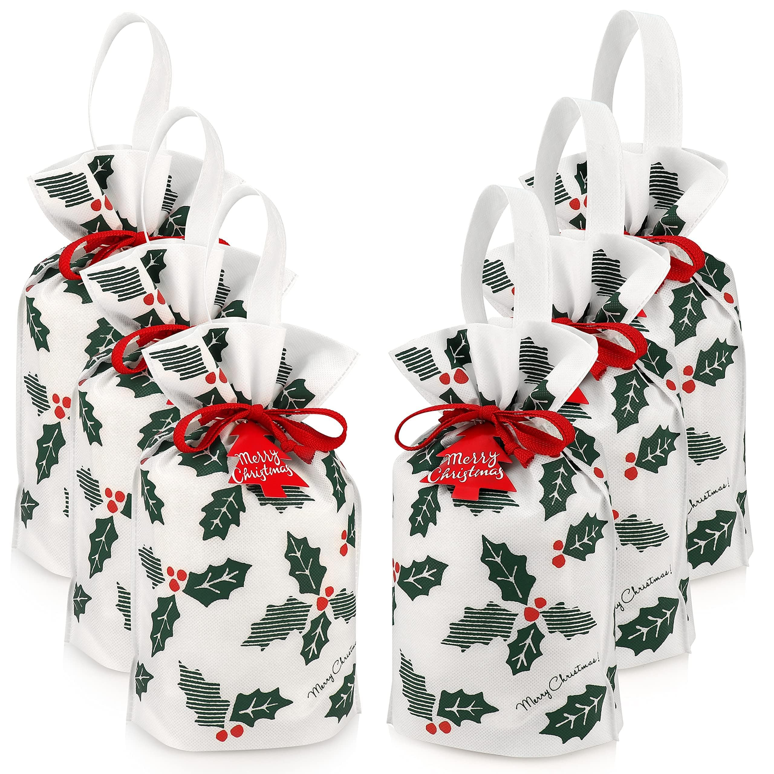 Fabric Gift Bags for Christmas Presents – Set of 6 Large Reusable Drawstring Bags with Festive ... | Amazon (US)