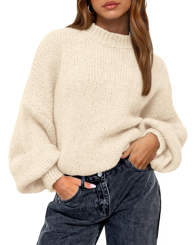 BTFBM Women's Pullover Sweaters Fall Winter 2025 Crew Neck Lantern Long Sleeve Casual Oversized K... | Amazon (US)