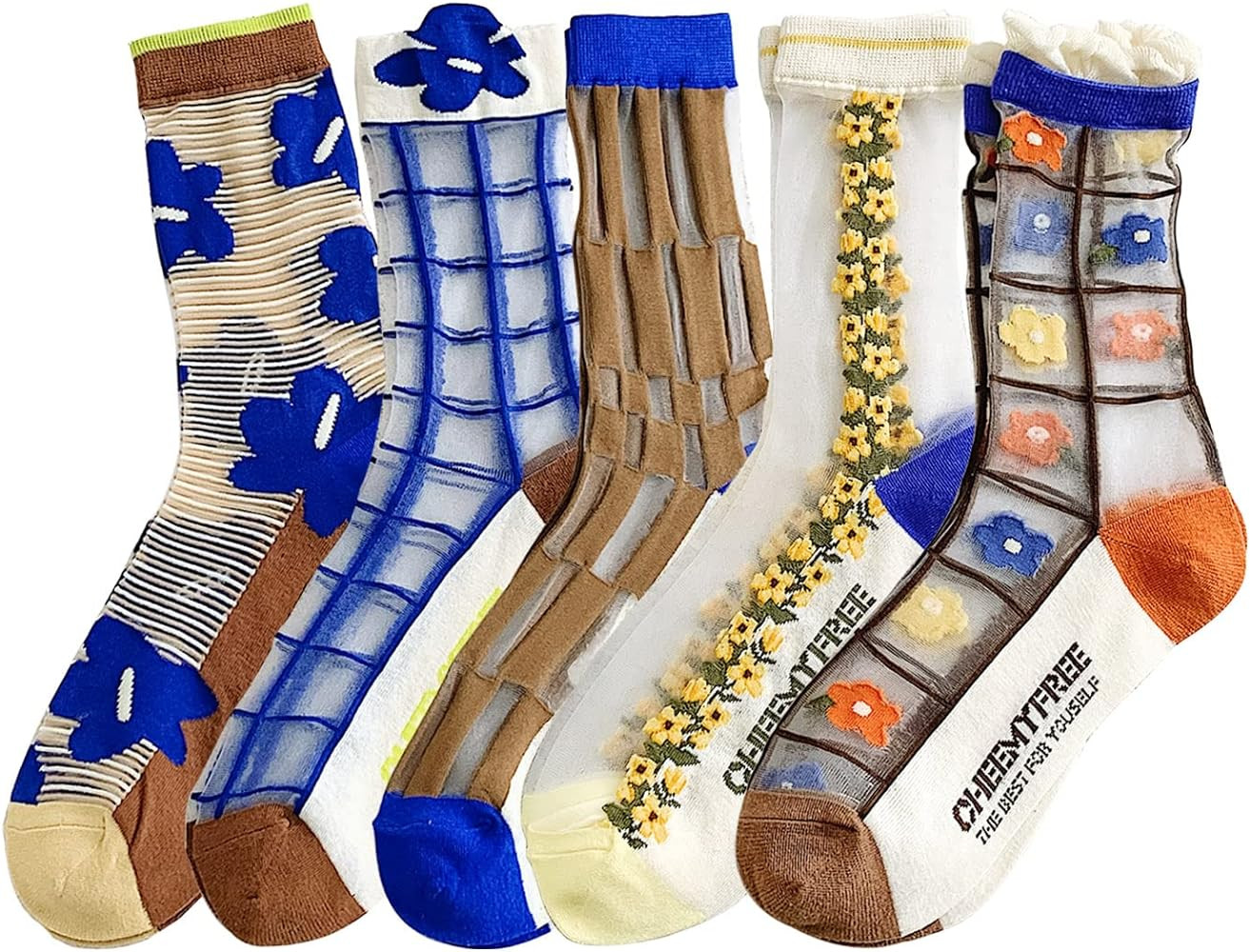 Yomutiur Women Sheer Socks, Retro Summer Transparent Thin Mesh Lace Elastic Jacquard Crystal Glas... | Amazon (US)